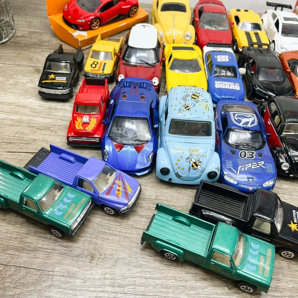 Mixed Diecast Toy Car Lot 37pc VW Beetle Lamborghini Mustang Trucks Racing